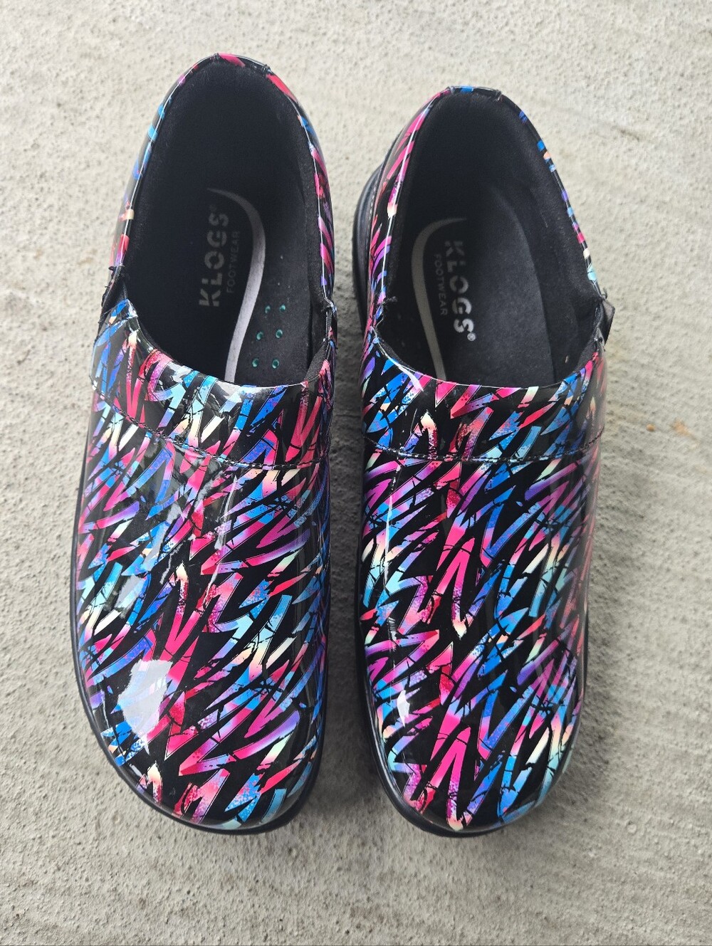 Klogs Women's Slip-On Clog in Black with Pink & Blue Abstract